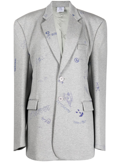 Shop Vetements Graphic-print Single-breasted Blazer In Grey