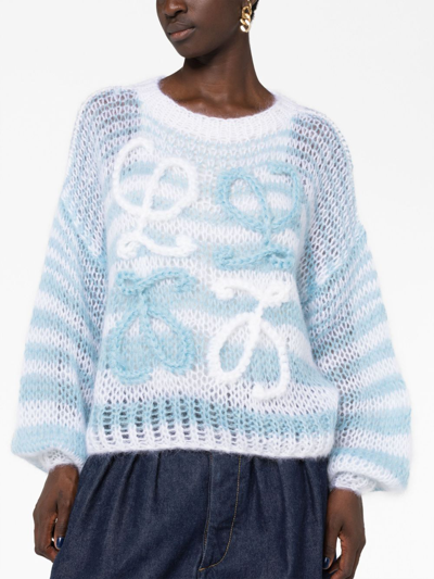 Shop Loewe Embroidered-anagram Crochet Jumper In Blue