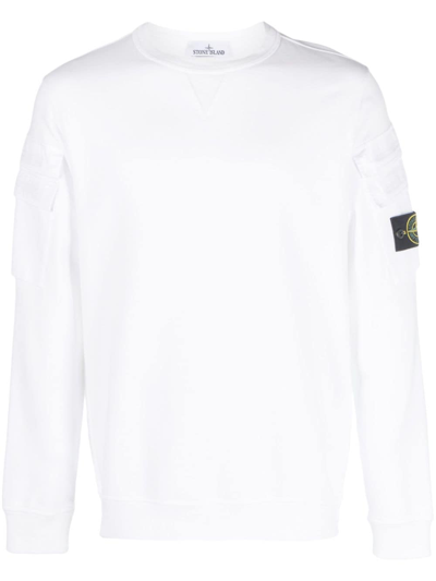 Shop Stone Island Compass-patch Crew-neck Sweatshirt In White