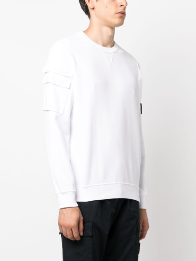 Shop Stone Island Compass-patch Crew-neck Sweatshirt In White