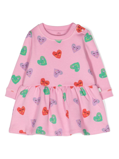 Shop Stella Mccartney Heart-print Long-sleeve Dress In Pink