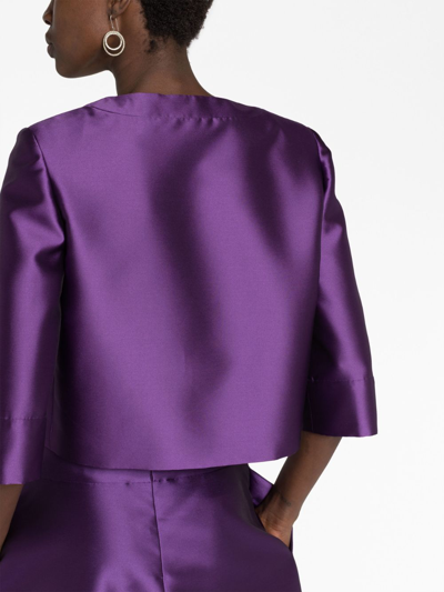 Shop Alberta Ferretti Cropped Satin Jacket In Purple