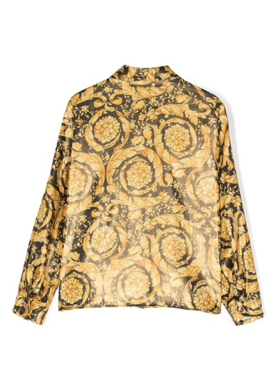 Shop Versace Barocco-print Long-sleeve Shirt In Gold