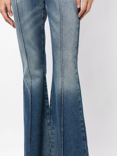Shop Balmain High-waisted Cotton Flared Jeans In Blue