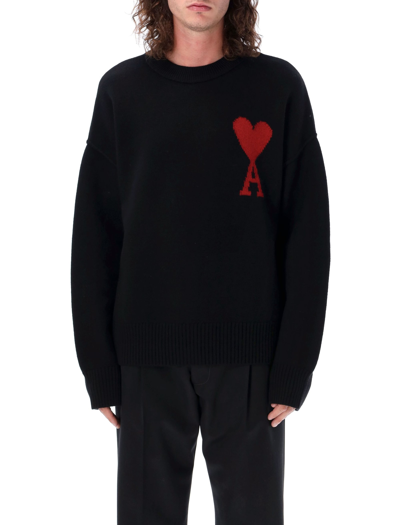 Shop Ami Alexandre Mattiussi Ami De Coeur Sweater In Black/red