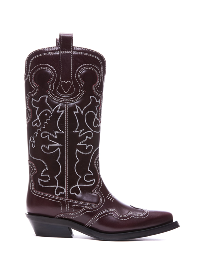 Shop Ganni Western Boots In Red