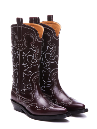 Shop Ganni Western Boots In Red
