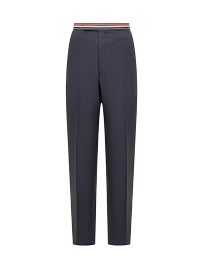 Shop Thom Browne Trousers With Tricolor In Deep Blue