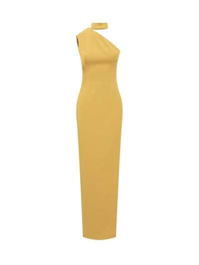 Monot Cutout One-shoulder Thigh-slit Column Gown In Yellow