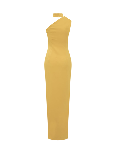 Monot Cutout One-shoulder Thigh-slit Column Gown In Yellow