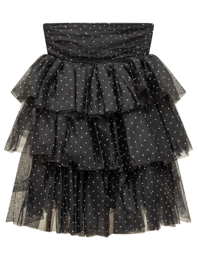Shop Rotate Birger Christensen Ruffled Dress With Rhinestones In Black