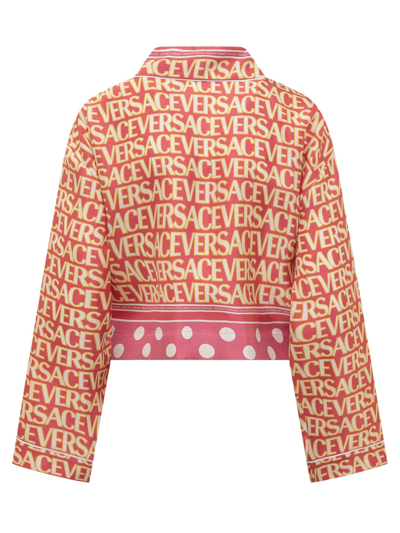 Shop Versace Shirt With Logo In Fuxia-rosa