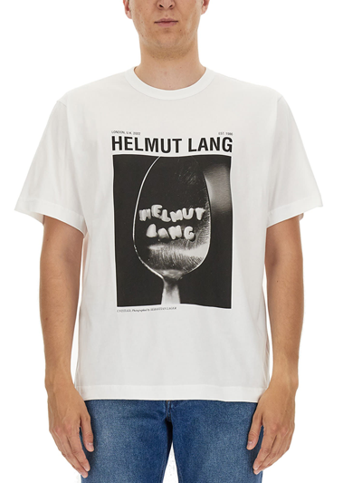 Shop Helmut Lang Logo Print T-shirt In Bianco