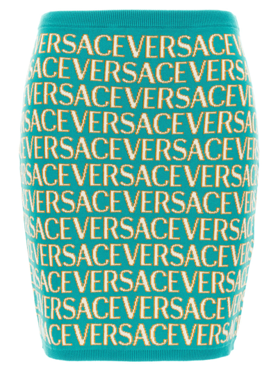 Shop Versace Allover Caspule La Vacanza Skirt In Light Blue