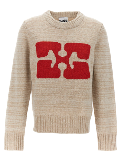 Shop Ganni Butterfly Logo Sweater In Beige