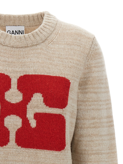 Shop Ganni Butterfly Logo Sweater In Beige