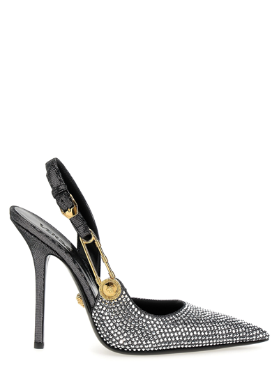 Shop Versace Safety Slingbacks In Silver