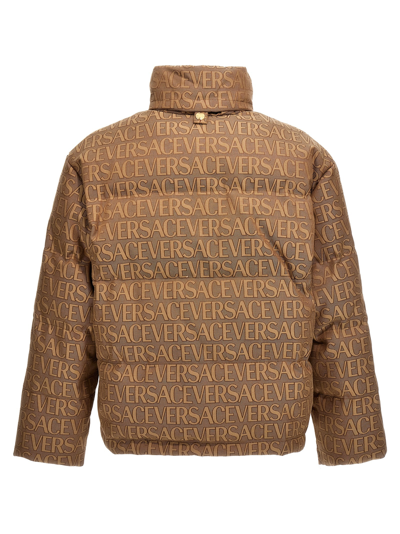 Shop Versace Allover Capsule La Vacanza Down Jacket In Brown