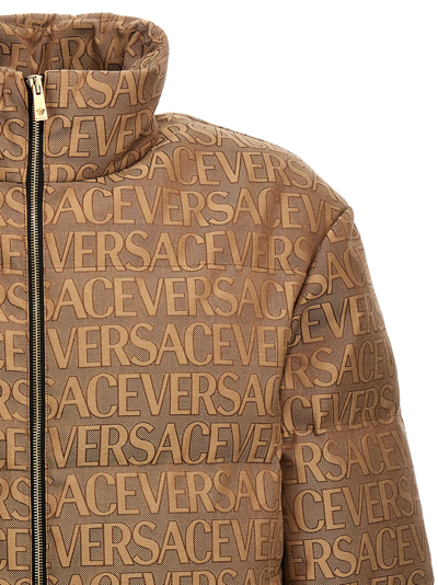 Shop Versace Allover Capsule La Vacanza Down Jacket In Brown