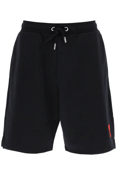 Shop Ami Alexandre Mattiussi Shorts With Logo Embroidery In Black Red (black)