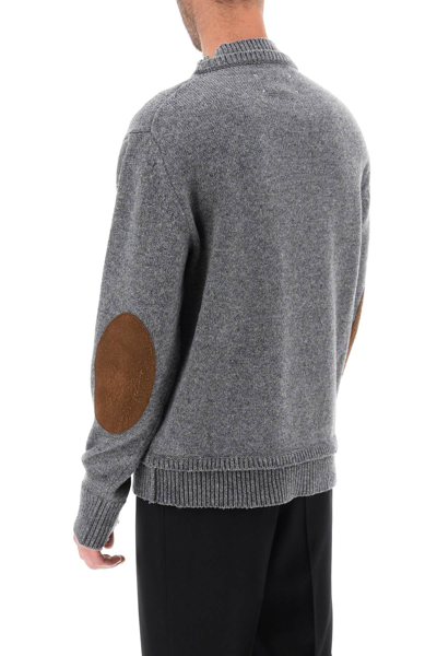 Shop Maison Margiela Crew Neck Sweater With Elbow Patches In Medium Grey (grey)