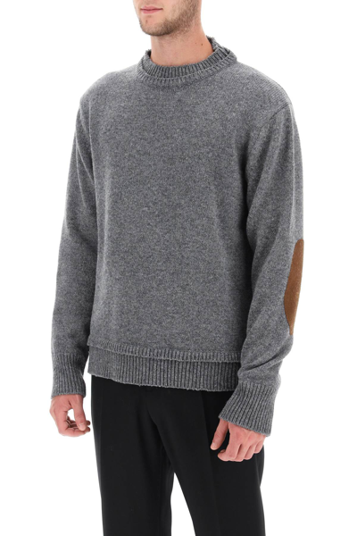 Shop Maison Margiela Crew Neck Sweater With Elbow Patches In Medium Grey (grey)