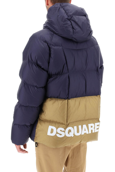 Shop Dsquared2 Logo Print Hooded Down Jacket In Navy Blue (blue)
