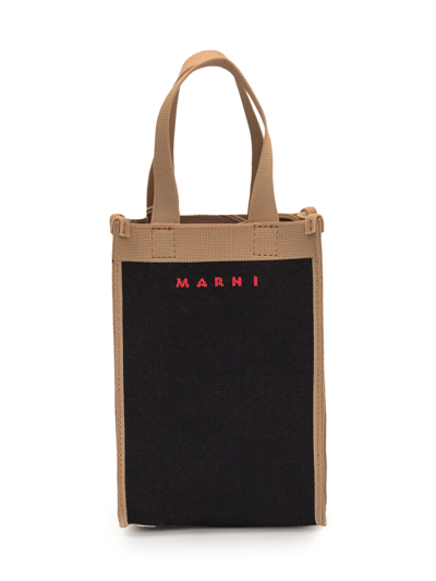 Shop Marni Crossbody Mini Bag In Black/silk White/red