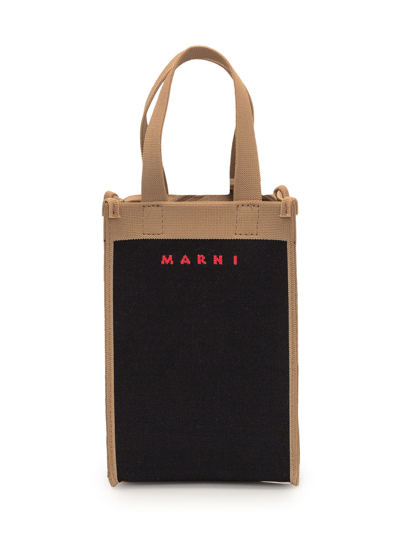 Shop Marni Crossbody Mini Bag In Black/silk White/red