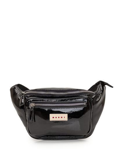 Shop Marni Patent Fabric Belt Bag In Black