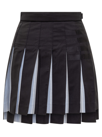 Shop Thom Browne Pleated Skirt In Dark Blue