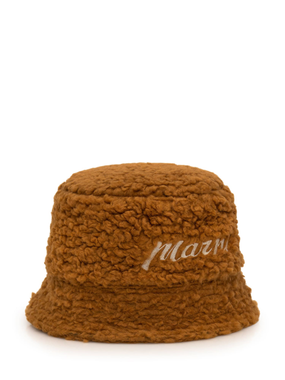 Shop Marni Bucket Hat With Logo In Rust