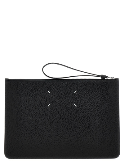 Shop Maison Margiela Stitching Logo Clutch Bag In Black