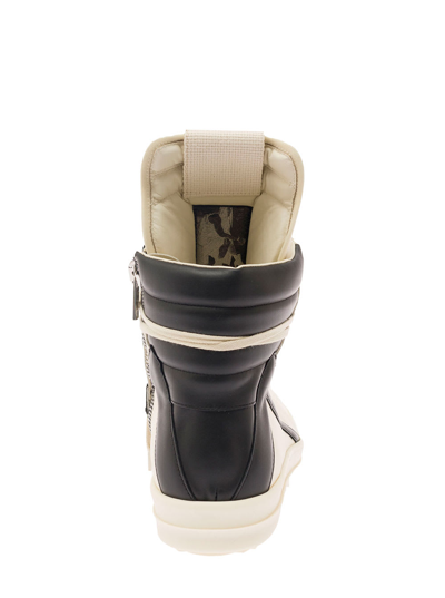 Shop Rick Owens Geo-basket White High-top Sneakers With Contrasting Details In Leather Man In White/black