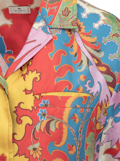 Etro Silk Shirt Collared Neck Colorful Print In Fantasia