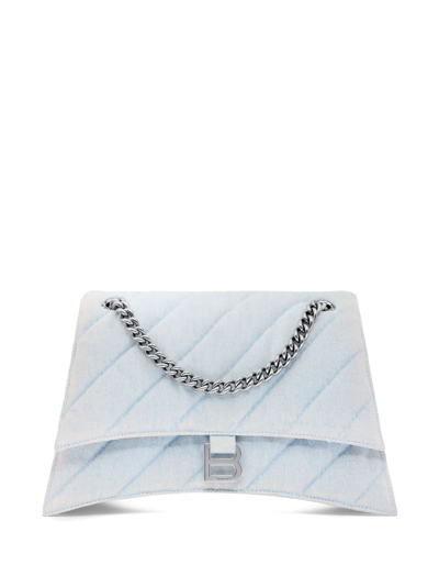 Shop Balenciaga Medium Crush Quilted Denim Shoulder Bag In Blue