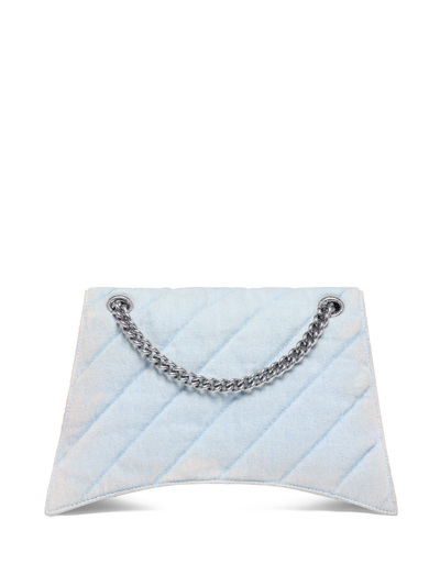 Shop Balenciaga Medium Crush Quilted Denim Shoulder Bag In Blue