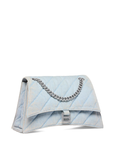 Shop Balenciaga Medium Crush Quilted Denim Shoulder Bag In Blue