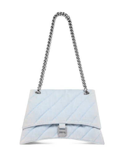 Shop Balenciaga Medium Crush Quilted Denim Shoulder Bag In Blue