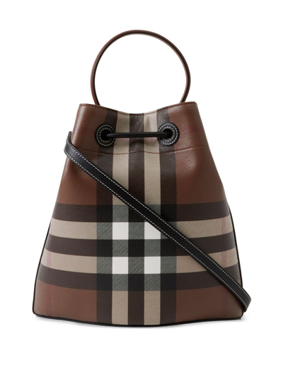 Shop Burberry Small Tb Leather Bucket Bag In Brown