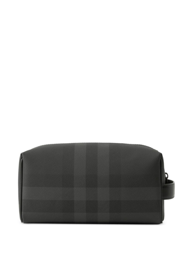 Shop Burberry Checked Leather Travel Pouch In Grey