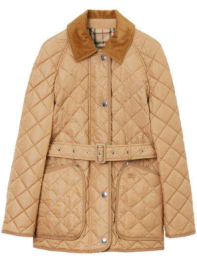 Shop Burberry Diamond-quilted Belted Jacket In Neutrals