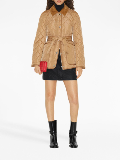 Shop Burberry Diamond-quilted Belted Jacket In Neutrals