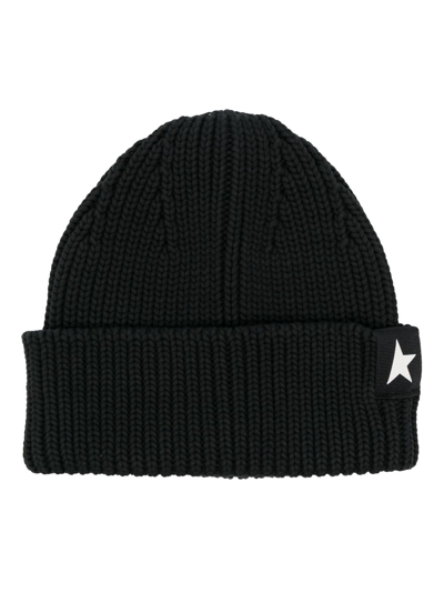 Shop Golden Goose Logo-embroidered Ribbed-knit Beanie In Schwarz