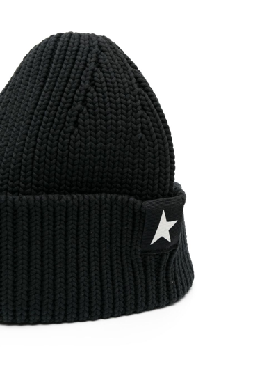 Shop Golden Goose Logo-embroidered Ribbed-knit Beanie In Schwarz