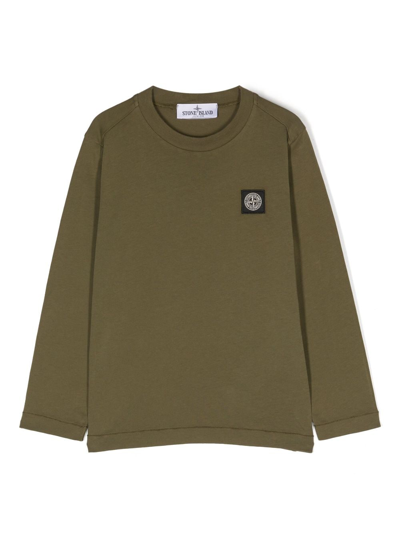 Shop Stone Island Junior Compass-patch Cotton Sweatshirt In Green