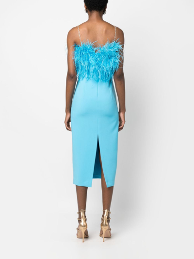Shop Nissa Feather-trim Midi Dress In Blau