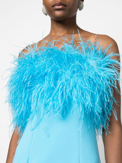 Shop Nissa Feather-trim Midi Dress In Blau