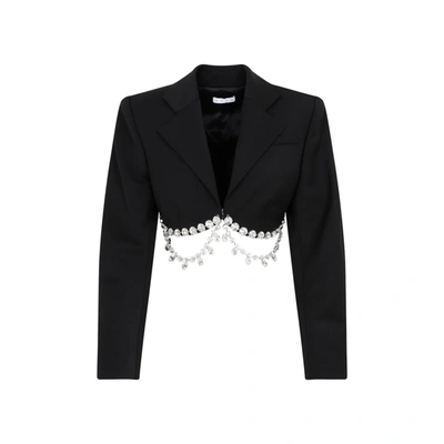 Shop Area Draped Crystal Cropped Blazer Jacket In Black