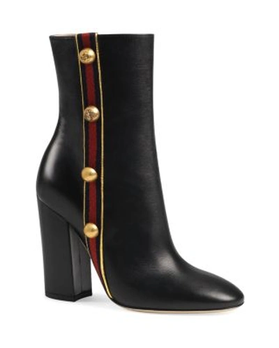 Gucci Embellished Canvas-trimmed Leather Ankle Boots In Nero